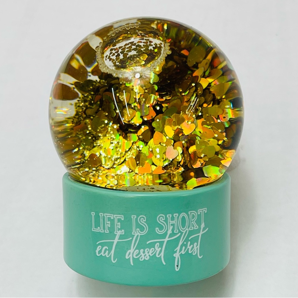 Eat Dessert First Gold Hearts Snow Globe